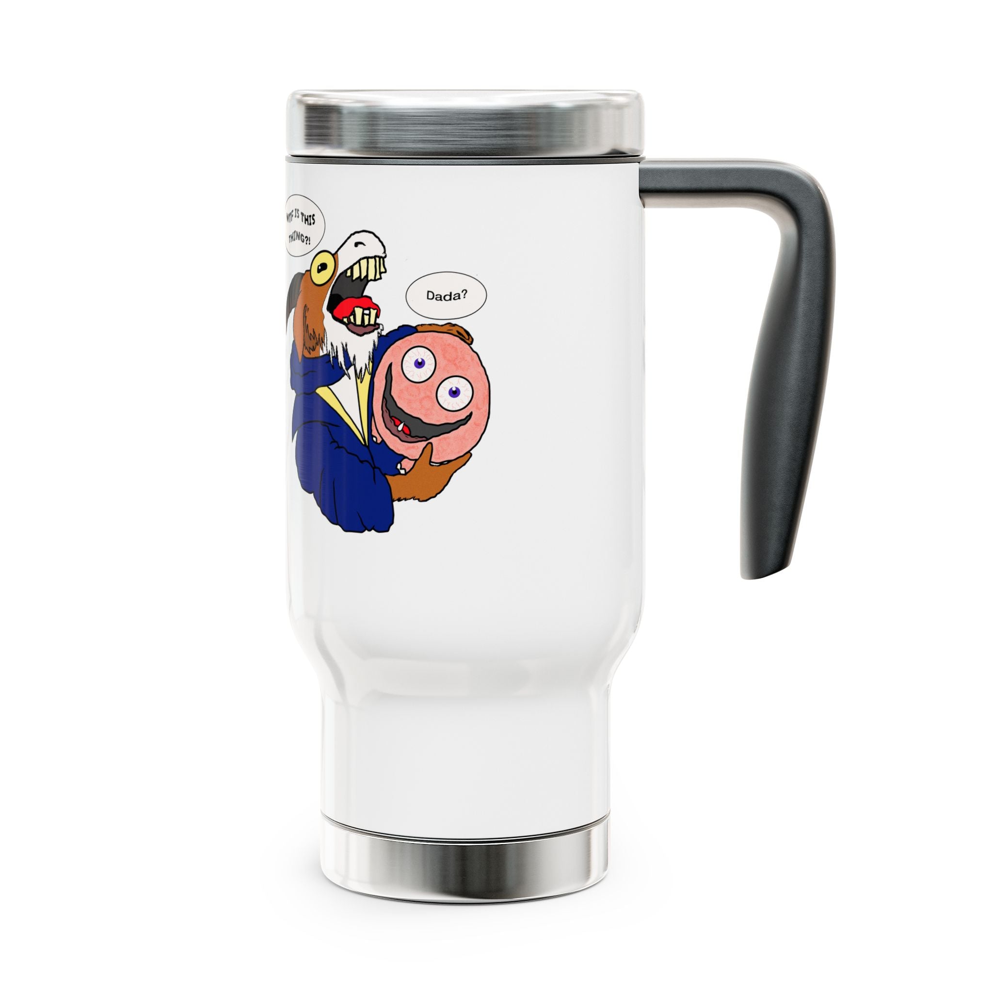 Dungeon Dude - Prepotente and Tummy Acher Stainless Steel Travel Mug – 14oz Handle Tumbler