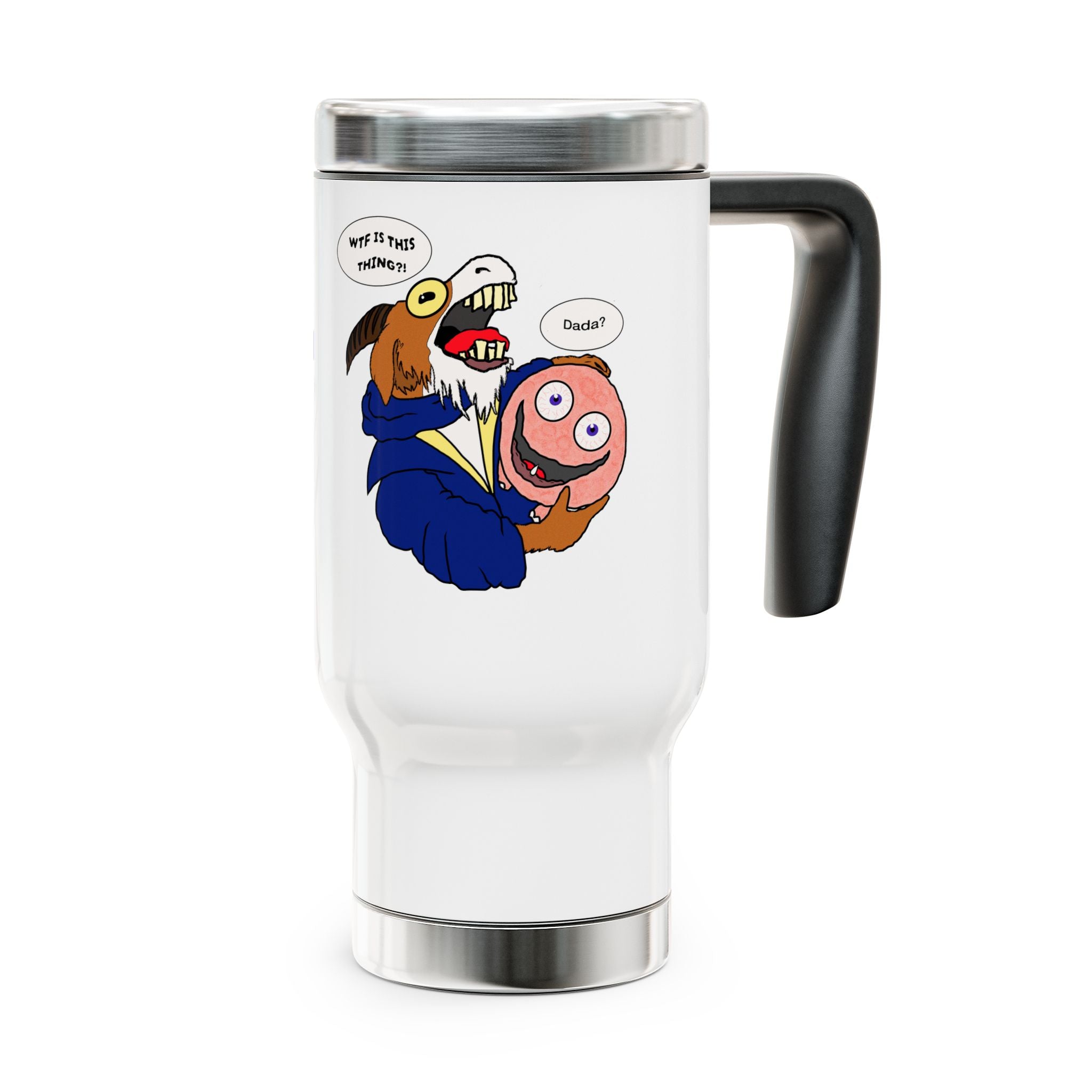 Dungeon Dude - Prepotente and Tummy Acher Stainless Steel Travel Mug – 14oz Handle Tumbler